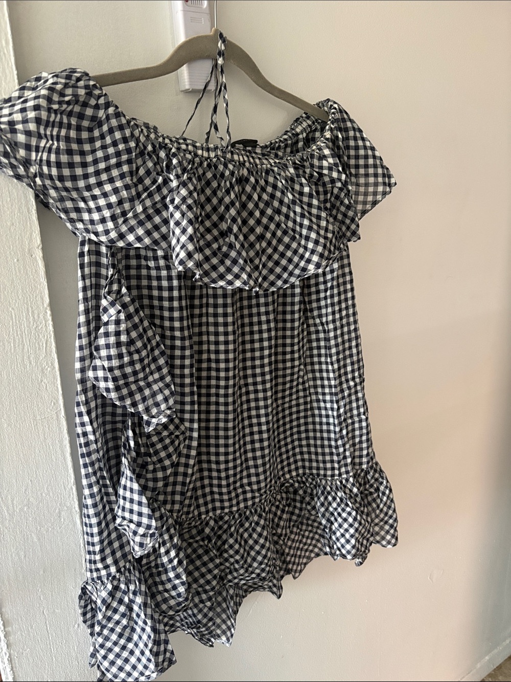 J.Crew Off-Shoulder Black & White Gingham beach dress